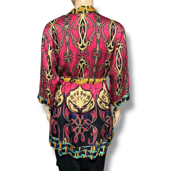 CAbi Womens Chelsea Erte Silk Kimono Tunic Top Blouse Shirt Tie Waist Large - Picture 6 of 11